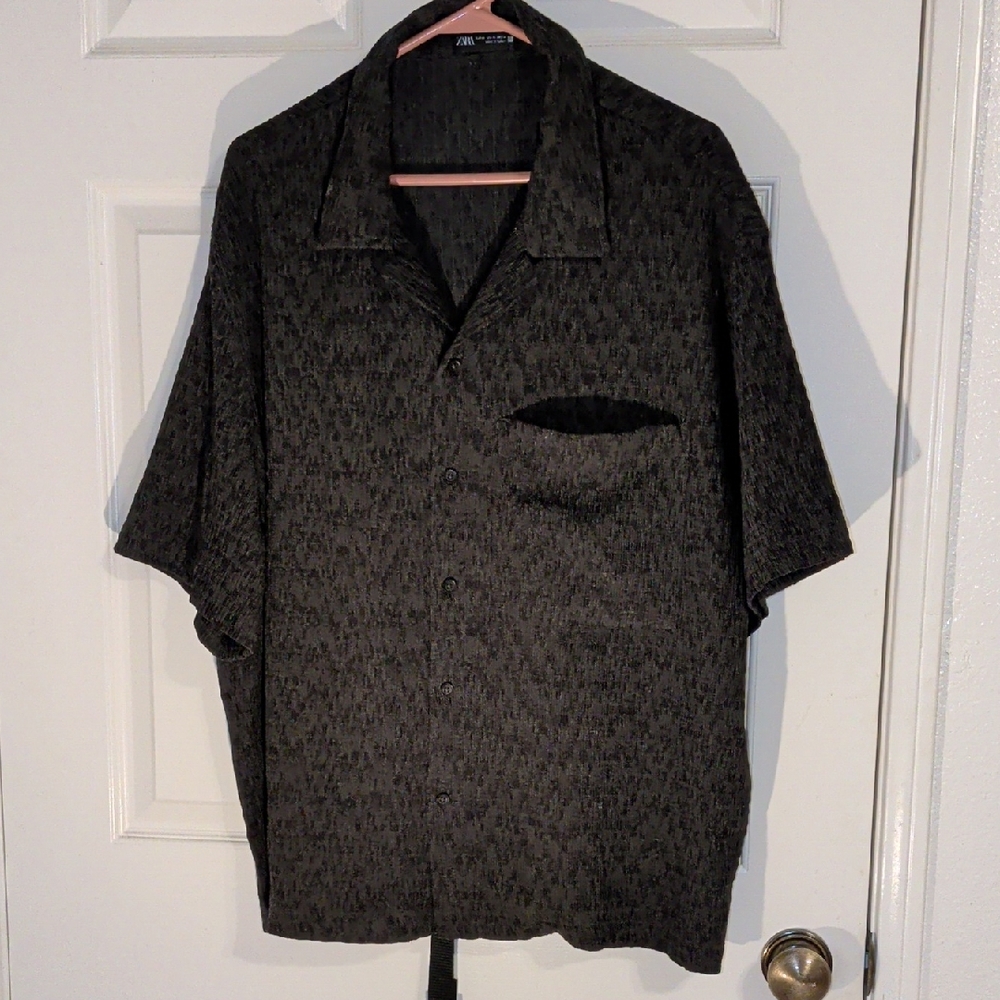 Zara Black Textured Short Sleeve Shirt